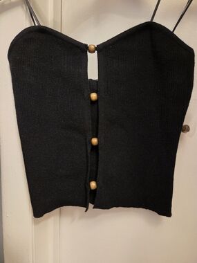 ASong of Style Black Ribbed Strapless Crop Top with Wooden Bead Detail